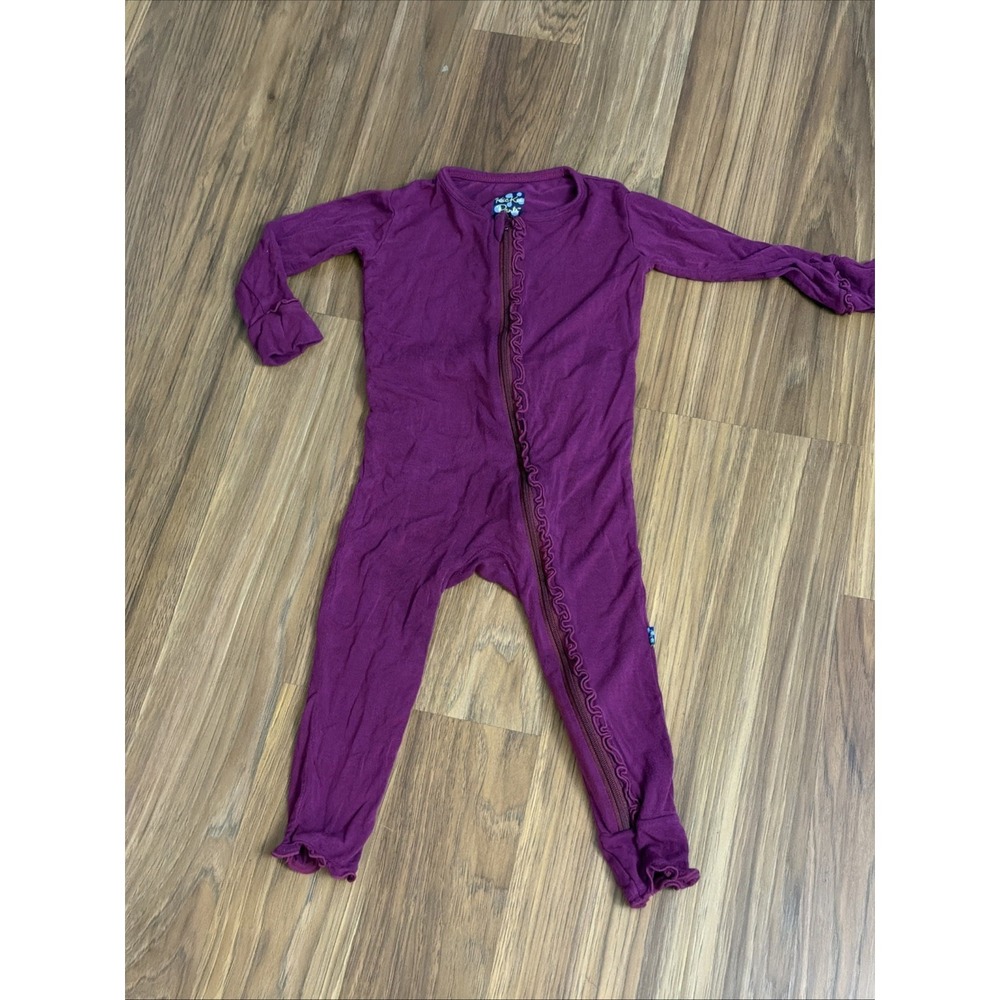 Kickee Pants Baby Girls 12-18 Months Ruffle Deep Plum Purple Sleeper Pajamas VGC